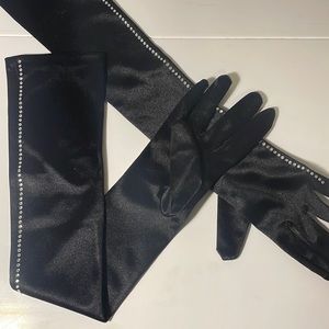 Xtra long black satin prom gloves